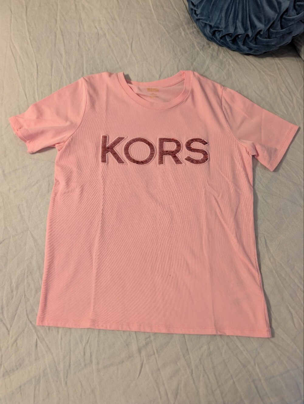 Michael Kors Pink Logo Tee with Embellished KORS Size Small NWOT
